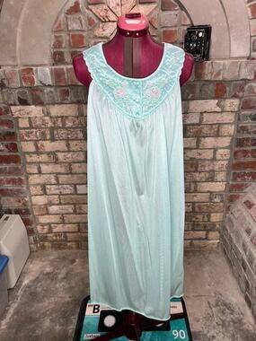 satin nightgown floral quilted collar aqua pink collar